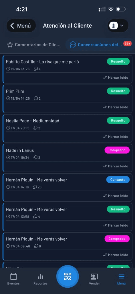 Fanz mobile app — inbox tab